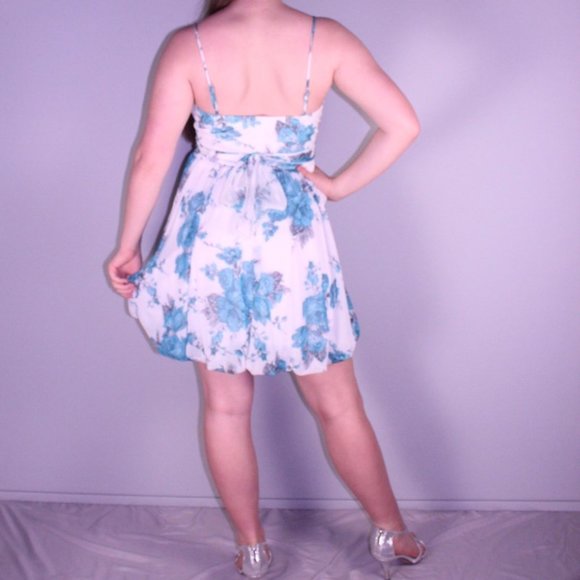 White & Blue Floral Bubble Dress - Picture 2 of 5